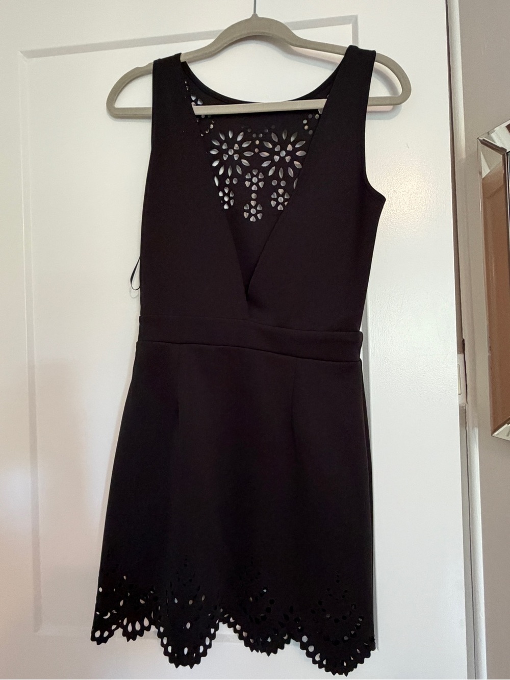 Costa Blanca Black Laser-Cut V-Neck Mini Dress